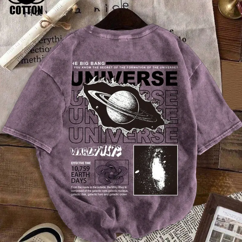 Men's Short Sleeve T-Shirt, Cosmic Culture & American Vintage Style, Fitted H-Type, Graphic Pattern, Casual Wear, All Seasons, Menswear, Graphic Tees