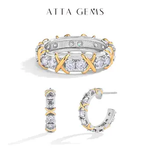 Brilliant Cut 2.5mm Synthetic Moissanite Ring Earring Set for Women Men Birthday Gift Daily wear Fine Jewelry R162 E046