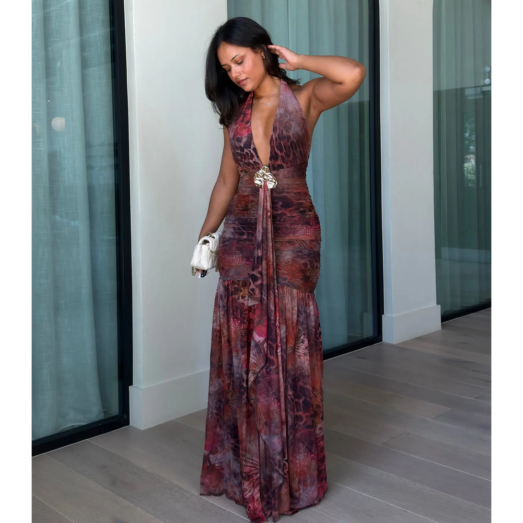 Sorella Print Mesh A-Line Formal Dress