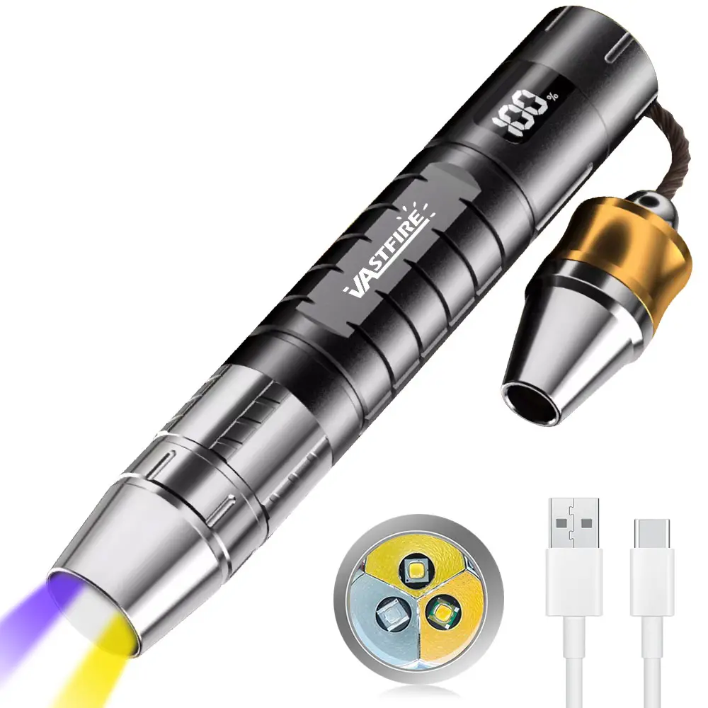 Rechargeable Gemstone Identification Flashlight, Aluminum Alloy Body with 3-Light Mode (White, Yellow, 365nm UV), LCD Power Display for Jewelry Appraisal, Gemstone Check, Lcd Display, Multi-Light, Type-C Charge, Compact