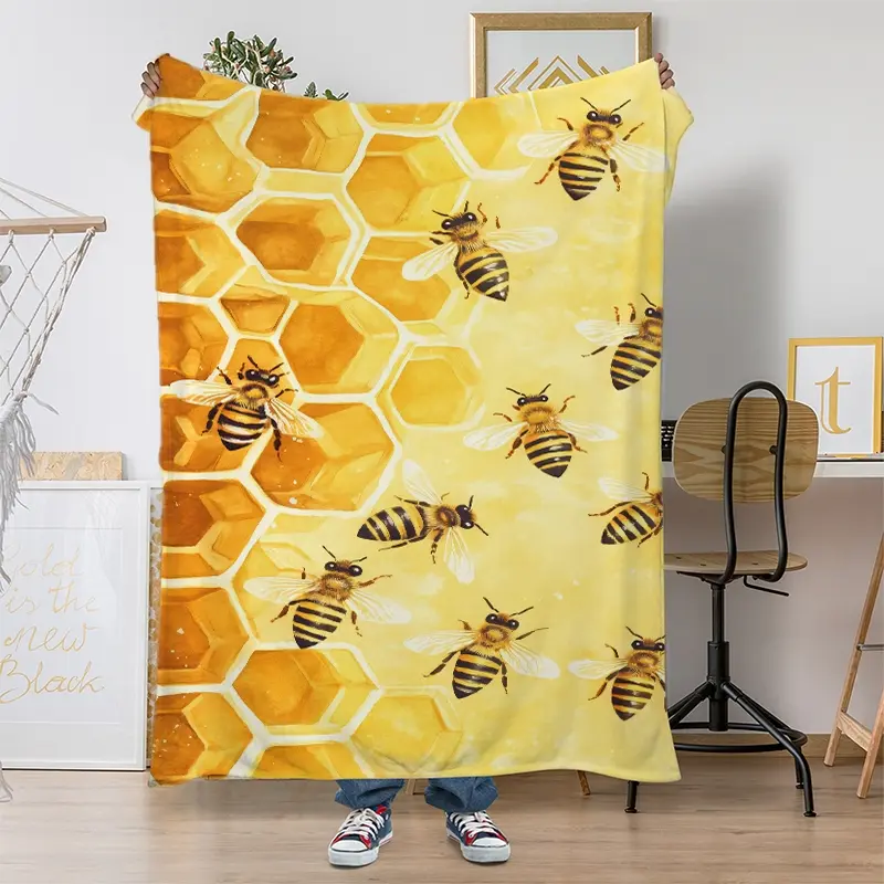 Watercolor Bee & Honeycomb Throw Blanket, Soft and Warm for Couch,Sofa,Bed, Lightweight All - Season, Best for Nature Art Lovers