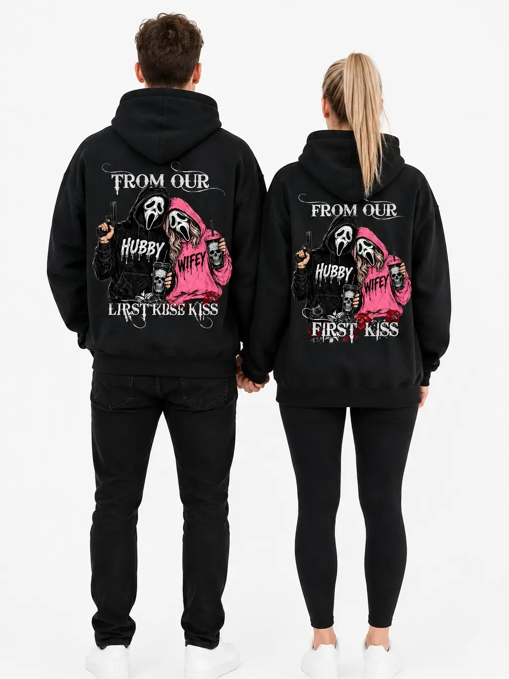 Couples Matching Hoodies, Hubby Wifey Hoodie Set, First Kiss Till Last Breath Romantic Graphic Sweatshirt, Anniversary Gift for Husband and Wife , Halloween Hoodie
