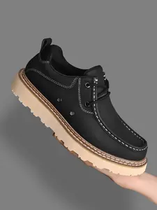 Men's Handmade Low Top Casual Shoes, Vintage Soft PU Anti-Slip Wear-Resistant Thick Sole Comfortable Inner Lining, Ideal for Daily Use, Walking Shoes