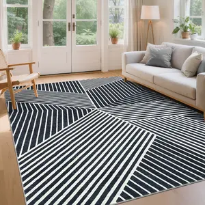 Minimalist Striped Floor Cover Geometric Area Rug Washable Ultra-Thin Low Pile Soft Non-Slip Carpet for Living Room Bedroom Dining Room