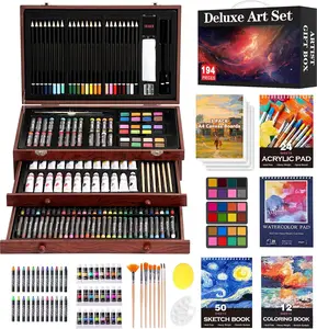 194 Piece Deluxe Art Set, Painting Drawing Art Supplies with 4 Drawing Pads, Acrylic Paints, Crayons, Colored Pencils Set in Wooden Case, Art Set for Kids, Teens, Adults, Artists, Beginners, Creative Gift for Birthdays, Valentinesdaygift