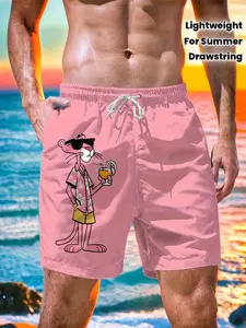 Men's Washable Beach Shorts, Leopard Pattern 3D Print Sport Drawstring Shorts, Soft Comfort Quick Dry Polyester Fiber, Summer Vacation Surfing, Swimming Shorts