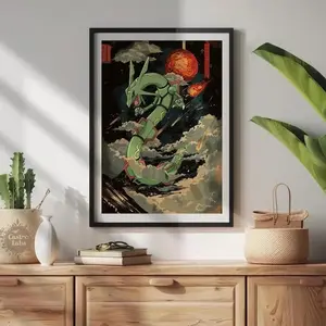 Rayquaza Print: Japanese Style Pokemon Inspired Anime Artwork - Printable Wall Art for Bedroom Decor, Pokemon Rayquaza