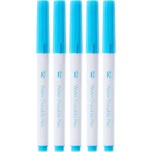 Washable Fabric Markers for Sewing, 5 Pack, Blue, Erasable, Water Soluble Embroidery Pen, Fabric Marking Pens for Sewing
