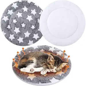 2 Pack Self Heating  Pad Self Heating  Bed Machine Washable Heat Pet Mat Reversible  Thermal Warm Round  Bed Crate Blanket for Feral and Indoor Cats(12'',Large )