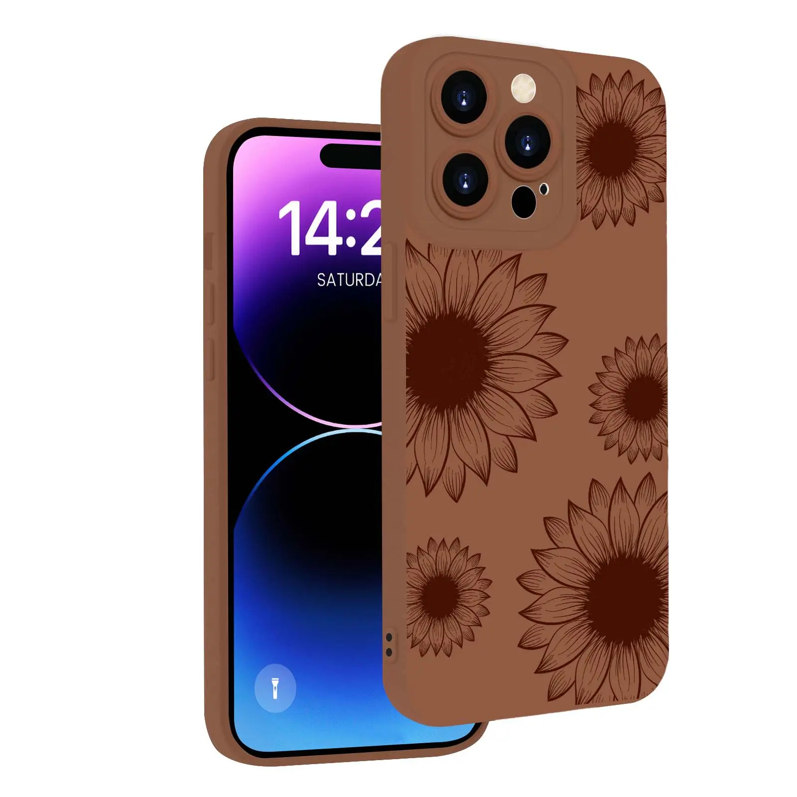 Sunflower Floral Pattern iPhone Case Soft Shockproof Protective Slim Cover for Women Girls Flexible Durable Silicone Camera Protection Floral Abstract Album Art Phone Case 16