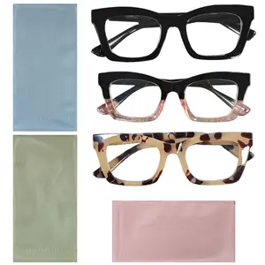 3 pieces of retro reading glasses with 3 storage bags, suitable for computer use, office work, and daily leisure outings