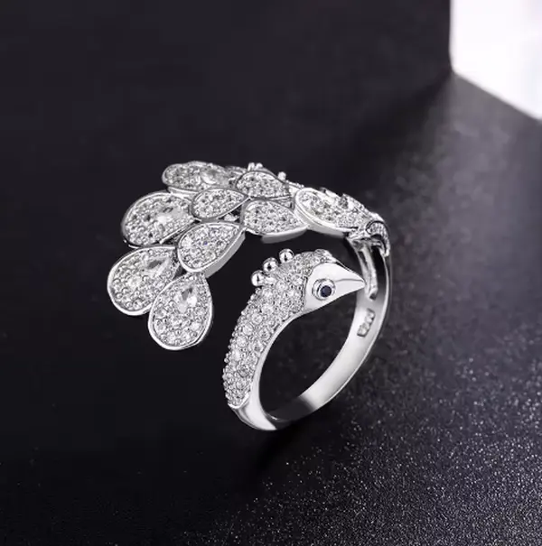 Peacock Silver Adjustable Ring Unique Gift Ideas
