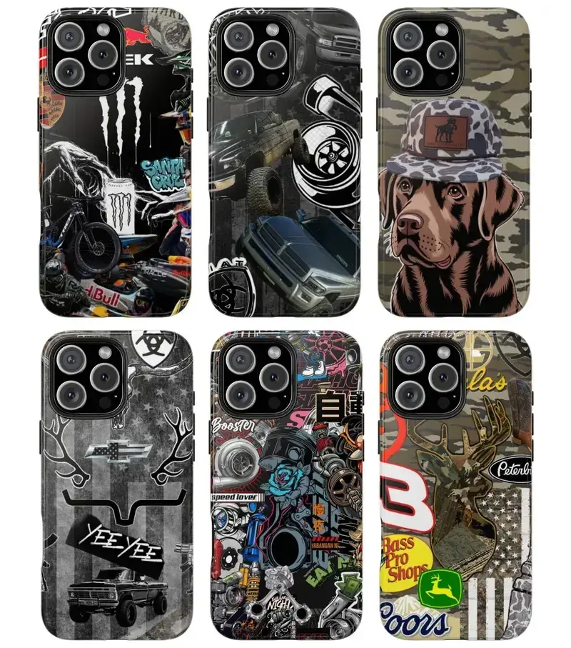 Men's Camo Hunting Phone Case - Rugged Diesel Truck & Turbo Graphic Cover - Flat 2D Matte Country Labrador Deer Shell for iPhone 15 14 13 12 Pro Max - Heavy Duty Outdoor Gift for Truck Lovers