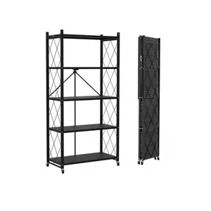 Yisheng Home Metal Foldable Storage Rack - Foldable Display Rack, Lightweight and Waterproof, Black, Space-Saving, Durable, Multi-Functional for Kitchen and Storage Room, Modern Shoe Cabinet, 360-Degree Movable, Can Bear 90 Pounds - Room