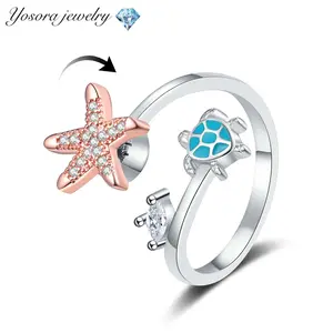 Ocean-themed starfish and turtle rings that can be rotated to relieve anxiety; the open design is suitable for both men and women.