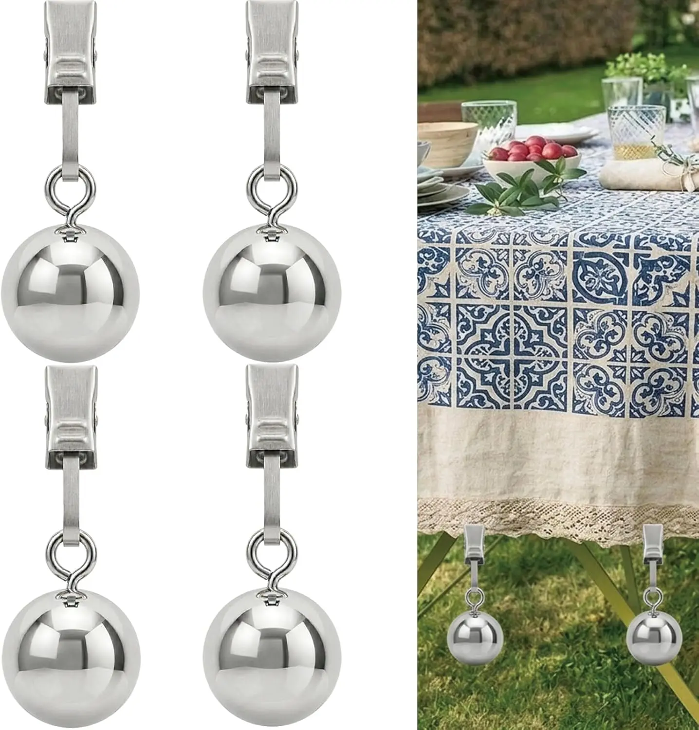 GJANSH 4 Pack Tablecloth Clips with Stainless Steel Balls, Heavy Duty Weight Clips for Outdoor Tables, Flags & Curtains, for Picnics & Holiday Parties