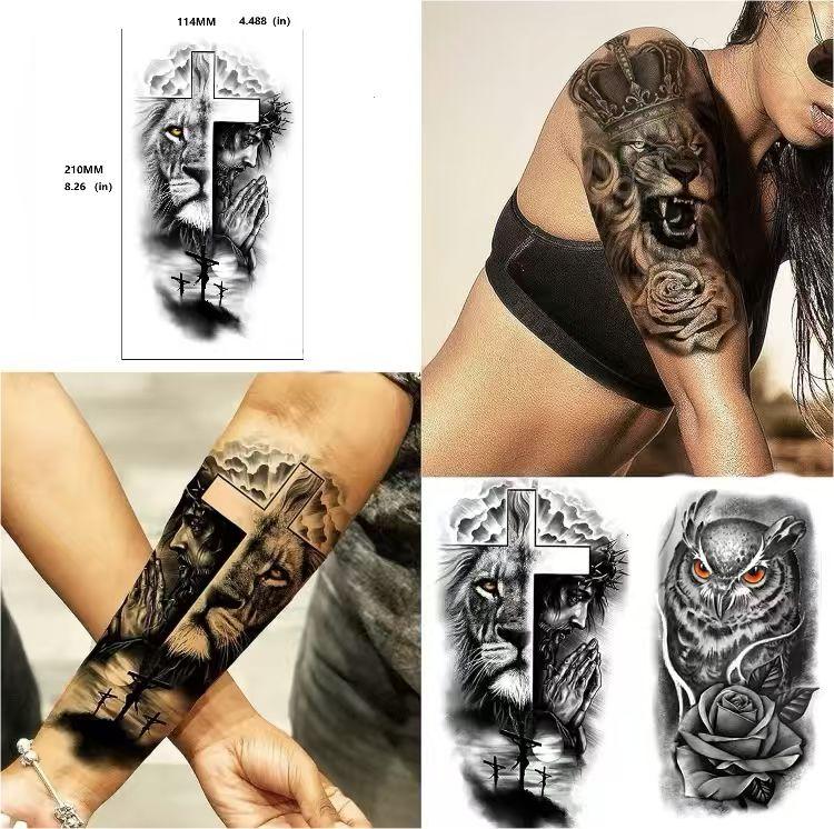 76 Sheets Large Black Temporary Tattoo Stickers - Tribal Wolves, Tigers, Lions, Snakes, Skulls, 12 Fake Tattoo Stickers for Men & Women Arm Designs