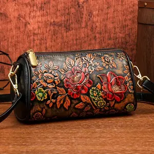 Stylish Vintage Floral Embossed Women's Mini Handbag Adjustable Strap Zipper Closure Synthetic Leather Lightweight Compact Purse for Daily Commute Travel Valentine's Day Gift Light Brown Red Yellow Black Small Handbag