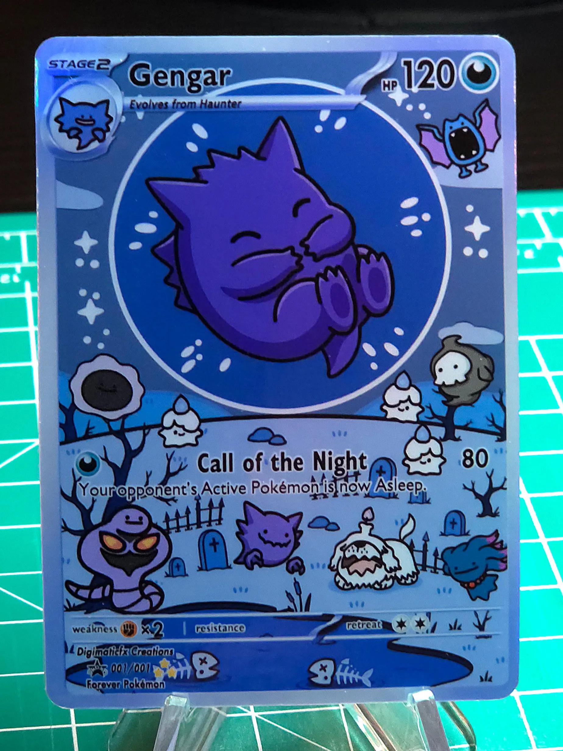 Bubble Gengar Alternate Fan Art, Custom Trading Card, Glossy Holographic Collectible Accessory