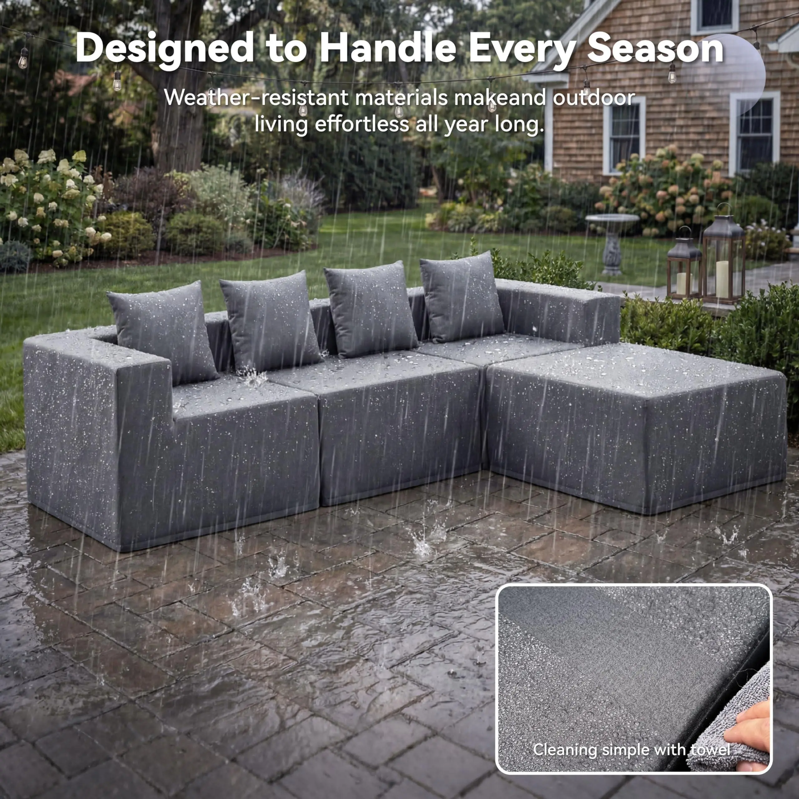 Weather-Resistant Modular Outdoor Sofa, Waterproof Patio Sectional Couch with High-Resilience Foam, Durable L-Shaped Furniture for Backyard, Deck & Garden