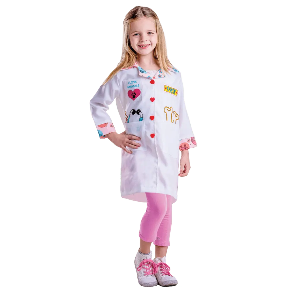 Veterinarian Costume for Girls - Adorable Animal Doctor Play Set Includes Vet Coat with Heart Buttons & Tool Pockets For Halloween, Pretend Play & Cosplay