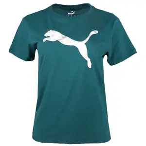 PUMA Womens Holiday Metallic Crew Neck Short Sleeve Casual Tops Casual - Green
