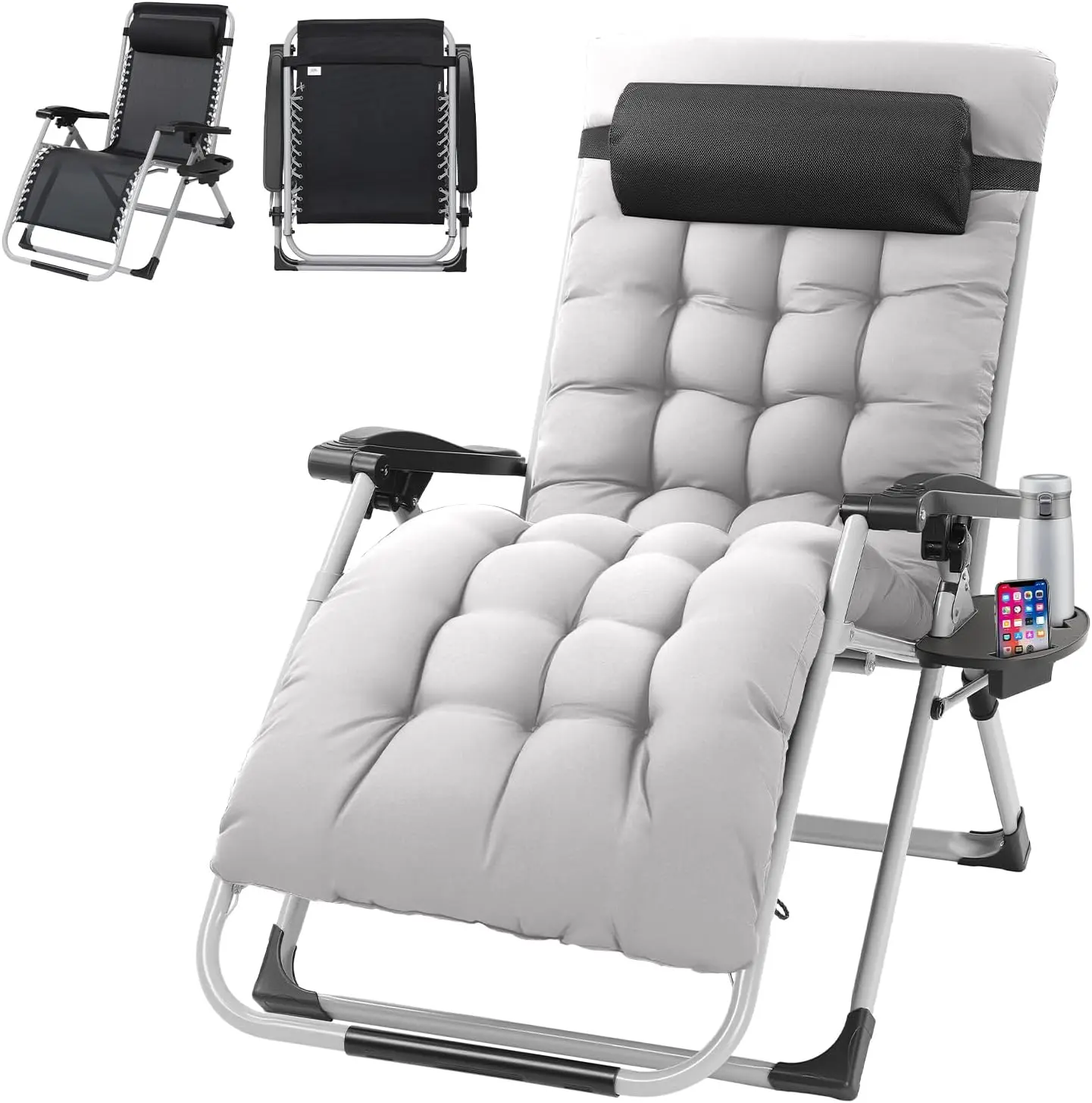 Zero Gravity Chair, A Foldable And Portable Recliner Featuring A Removable Seat Cushion, Headrest, And Cup Holder; A Reclining Garden Chair Suitable for Both Indoor And Outdoor Use