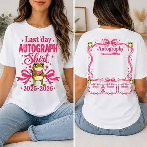 Autograph Shirt, 2 Sides Coquette Frog Autographs Shirt, 2025-2026 End of School Senior 2026 Shirt #   Last Day of School #   Sign My Shirt