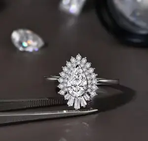 Exquisite 18K 925 Sterling Silver 1.77CT Full Moissanite Pear Shaped Ring (5-9)