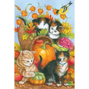 Toland Home Garden 1110481 Kitten Cornucopia Fall Garden Flag 12x18 Inch Double Sided for Outdoor House Yard Decoration
