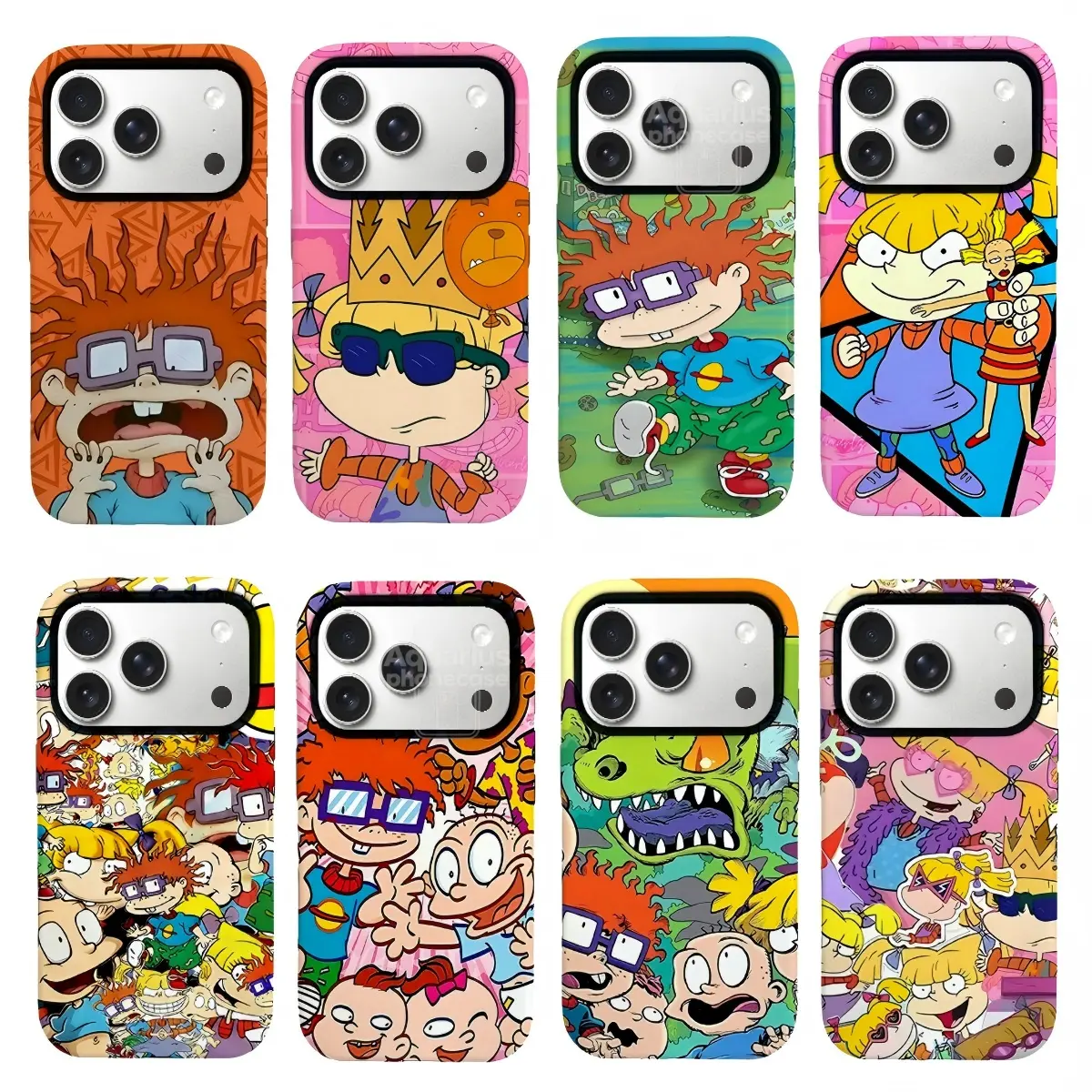 Rugrats Cartoon Crash-Proof Phone Case, Chuckie-Angelica-Tommy Full Character Collage Print, 90s Nostalgic Kidcore Retro Animated Casing for iPhone 11-17 Pro Max & Samsung S24-S26, Smartphone Accessories, Lovely Gift