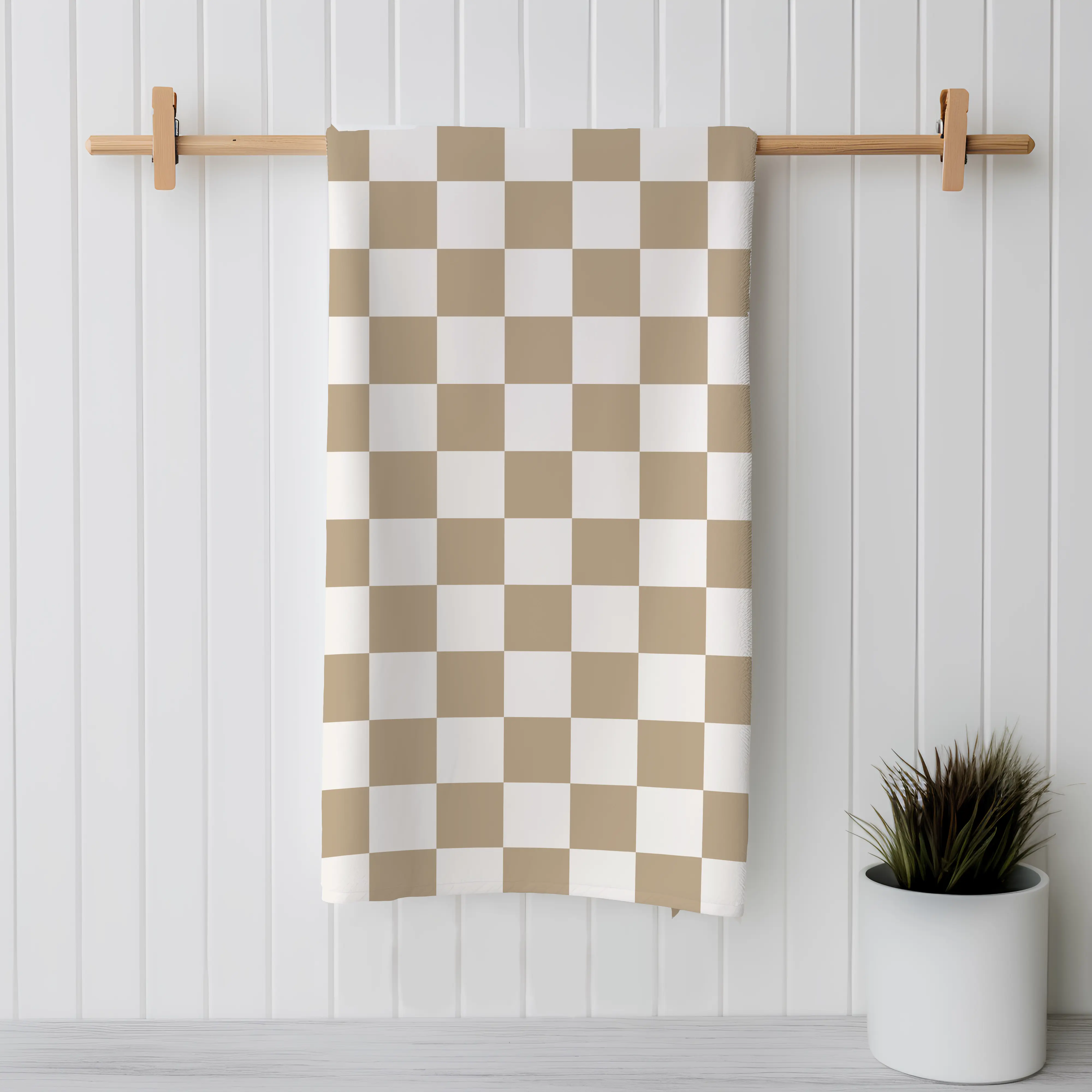 Tan Checkerboard | Double-Sided Hand Towel