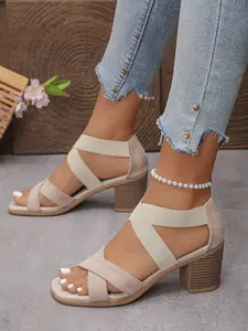 Summer Casual Block Heel Sandals For Women Footwear - Elastic Strap, Lightweight Sole, Perfect For Beach & Commute