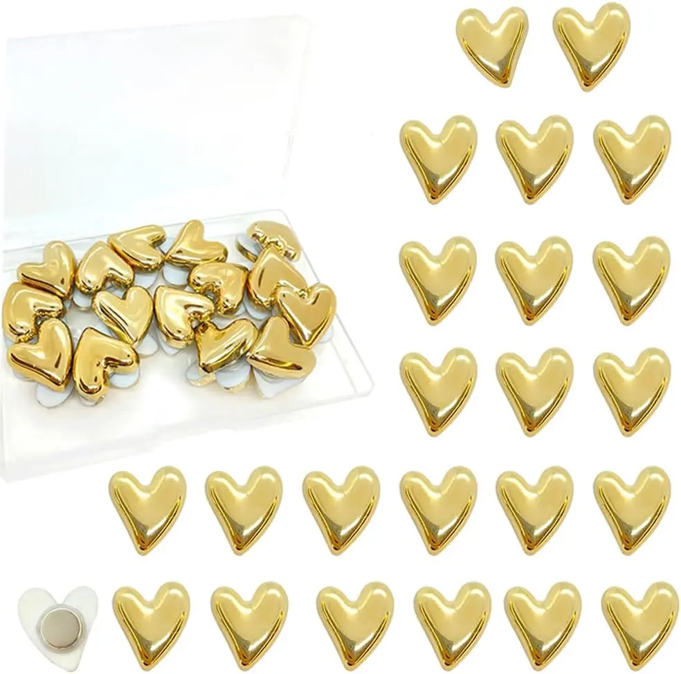 30 pcs Cute Love Heart Magnets Refrigerator Gold Refrigerator Magnets Home Kitchen Magnet Set Mini Magnets for Fridge Office Whiteboard Locker (Gold)