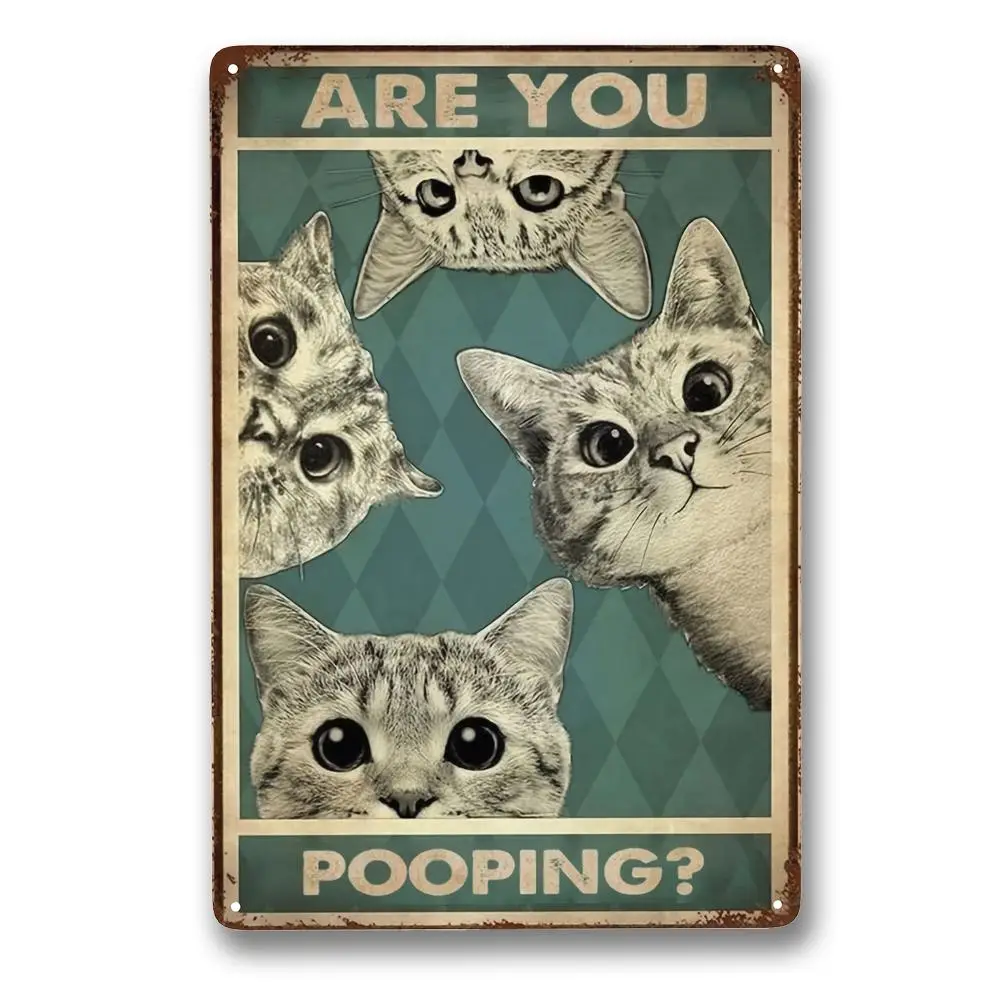 Cute Cat Decorative Art Plaque without Frame, 1 Count are you Pooping Retro Cat Art Sign, Wall Decoration Square Art Sign for Home & Office & Farmhous