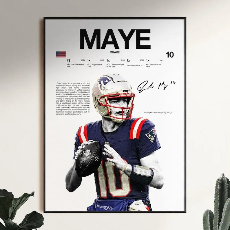 Drake Maye Poster, NFL Wall Print, American Football Print, NFL Poster Print, Sports Decor, New England Patriots Poster, Football nfl Gift
