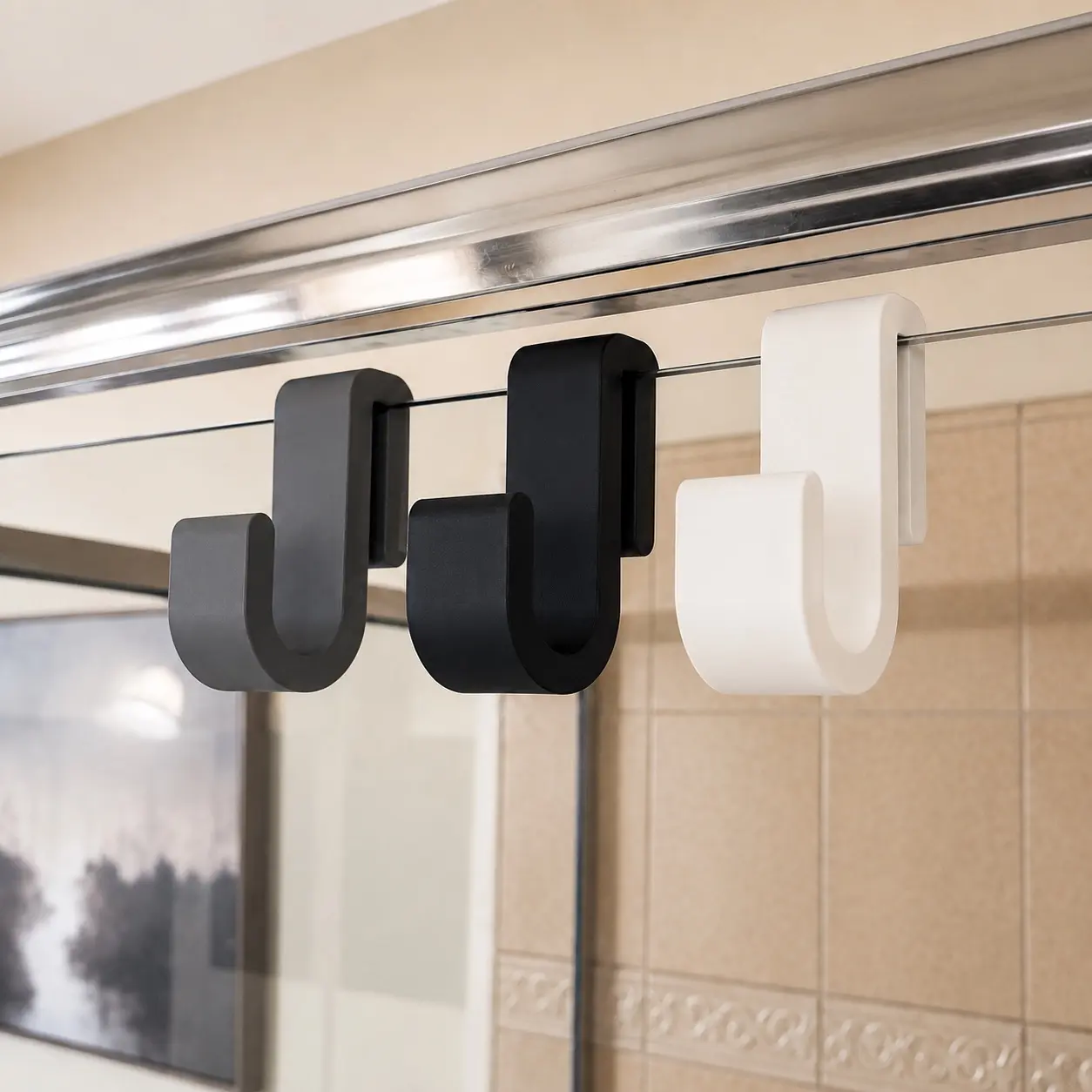 Shower Glass Door Towel Hook | 1 Hook Curved | Slide-On |  No-Drill