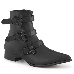 Demonia Men's Warlock-50-B Cuban Heel Round Toe Ankle Boot with Bat Buckle Straps and Inside Zip Closure