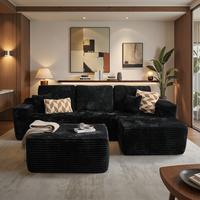 106" Black U Shaped with Ottoman, Right Chaise