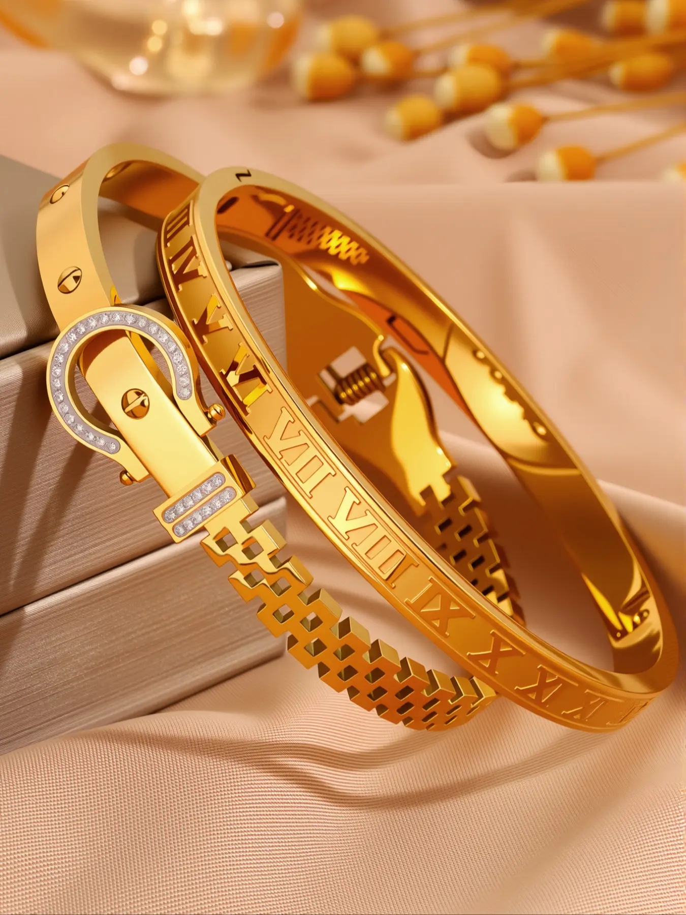 Elegant Ladies Bracelet Set, Stainless Steel Jewelry for Dinner Parties & Special Occasions, Perfect Gift for Women