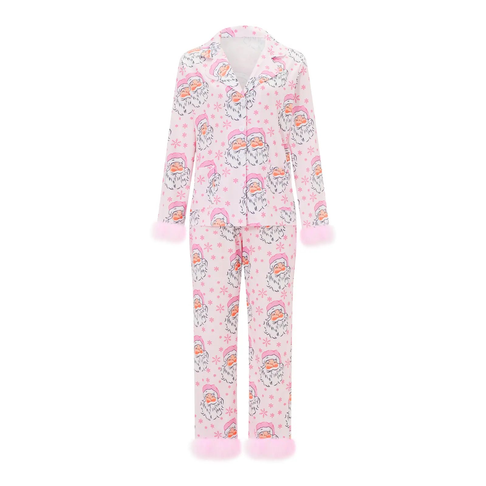 Mommy and Me Matching Pajamas Christmas Feather Trim Pajama Set 2 Piece Shirt Pants Santa Sleepwear Sets for Mother Daughter matching pjs with baby