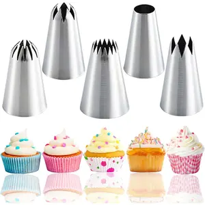 5 Large Piping Tips Set - 5 Different Frosting Tips for Cake Decorating - Cupcake Pastry Tips for Cookies Cake Decorating Piping Tips Model 1A 1E 348 347 356 Bakeware Round