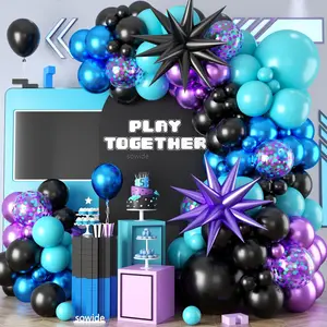 Teal Purple and Black Balloon Arch Kit,Metallic Blue Purple Teal Confetti Balloons Kit with 2pcs Star Foil Balloons for Fun Play Decorations Baby Shower Engagement Supplies