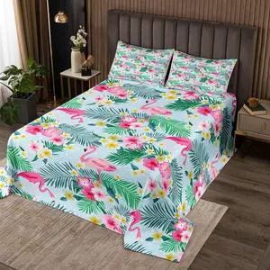 Kids Bedspread King Size Rustic Quilted Coverlet Set with 2 Pillowcases, Tropical Palm Leaves Plants Print Bedding Quilt for Boys Girls Adults Room Decor