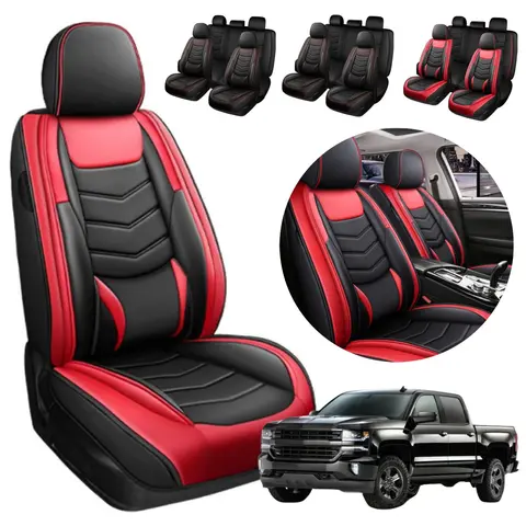 Fits for Chevy Chevrolet Silverado GMC Sierra Pickup 1500 2500HD 3500HD 2007-2022 2023 2024 5 Seat Cover Breathable PU Leather Truck Cushion Protector, For Mother Father Lover Friend Christmas Valentine Gift