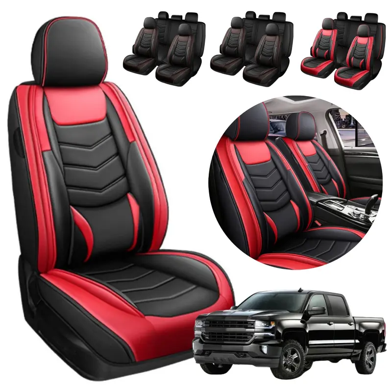 Fits for Chevy Chevrolet Silverado GMC Sierra Pickup 1500 2500HD 3500HD 2007-2022 2023 2024 5 Seat Cover Breathable PU Leather Truck Cushion Protector, For Mother Father Lover Friend Christmas Valentine Gift