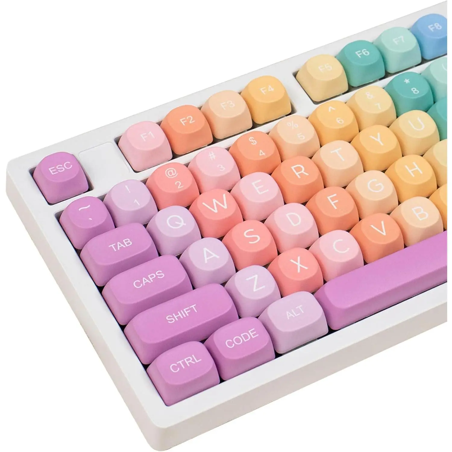 126-Key PBT Synthetic Candy Keycaps Set - MOA Profile, Rounded Edge Lines, High Clarity Print, Long-Lasting, Rainbow, Multiple Layouts for 65% Cherry Gateron MX Switch Mechanical Keyboards, Manufacturer Warranty