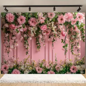 Floral Pattern Wooden Board Backdrop, 1 Count Elegant Flower Pattern Backdrop, Wall Decor for Wedding Birthday Party Garden Home Photography, Banners