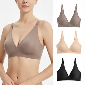 SoFlace Womens Jelly Feel Wireless Comfortable Bras Supportive Bralettes Seamless T-Shirt Bra Deep V Everyday Wear