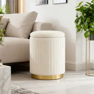Velvet 23Qt Storage Ottoman Multipurpose Footrest Stool with Metal Base Modern Round Vanity Stool Chair Ottoman Foot Stools Support 300lbs Padded Seat for Living Room & Bedroom Cream